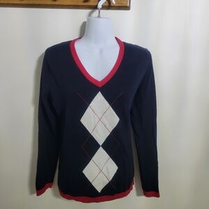 Tommy Hilfiger Women's Sport Long Sleeve Argyle Sweater Blue Size Large